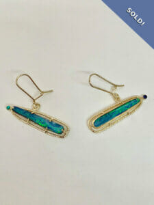 opal swing earrings with a sapphire and emerald (sold)