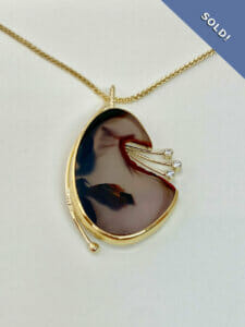 Natural agate slap pendant with diamonds - sold