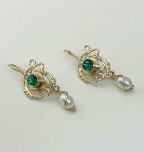 Golconda tourmaline earrings with drop freshwater pearl