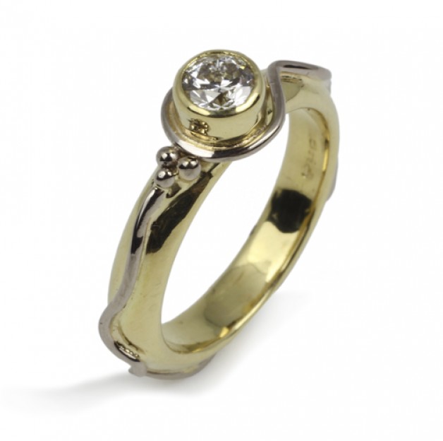 18k yellow gold and 18k palladium white gold ring with Lazare ideal cut diamond handcrafted by Daniel R. Spirer Jewelers of Boston, Cambridge
