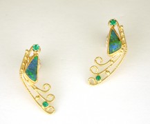 “Zip Zaps” Boulder opal splits, emeralds in 18k and 22k gold