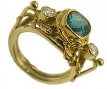 “True Love Ring” Fine Chess Cut Tourmaline in 18k gold with diamonds