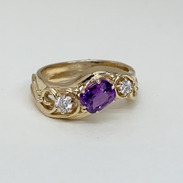 Cushion cut natural purple sapphire ring
