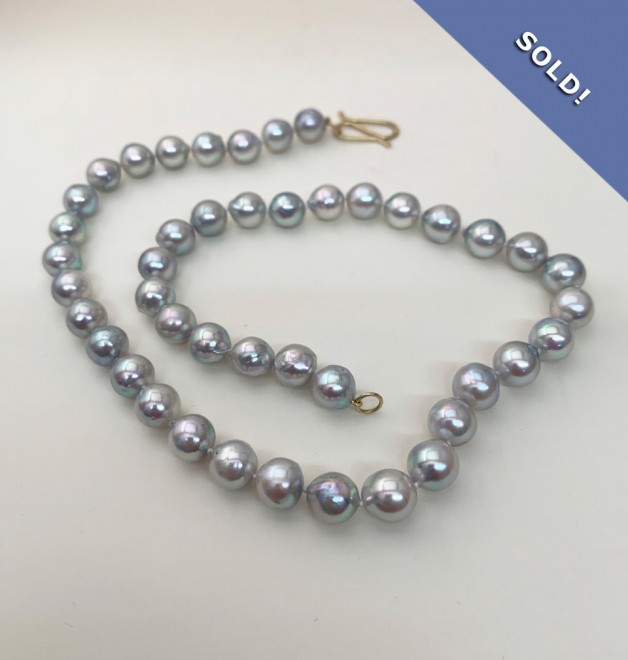 Natural grey Japanese akoya pearl necklace - sold