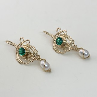 Golconda tourmaline earrings with drop freshwater pearl