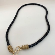 Handmade blackened fine silver chain with gold clasp