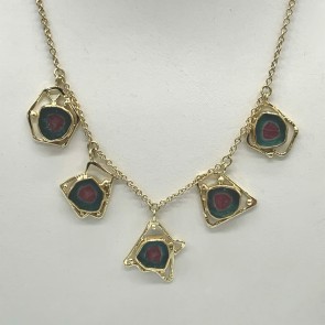 5 Brazilian watermelon tourmalines on gold necklace