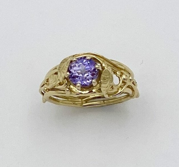 Purple Sapphire Vine and Leaf Ring