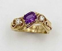 Antique Cushion Cut Purple Sapphire and Diamond Wavy Ring Antique Cushion Cut Purple Sapphire and Diamond Wavy Ring