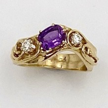 Cushion cut natural purple sapphire ring