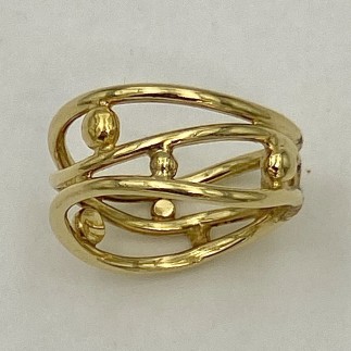 18k yellow gold three wire wave ring with bead accents 8-10mm wide
