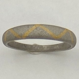 950 platinum and inlaid 22k yellow gold sandblasted band- 4mm wide at the top and 2mm wide at the bottom.