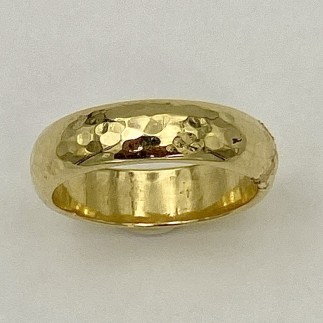 5mm wide, 18k yellow gold peened half round wedding band