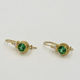My classic 18k yellow gold earrings with 1.41 ct. t.w. Golconda green tourmalines (h) and .03 ct. diamonds, "E" color, VS clarity. 3/4"