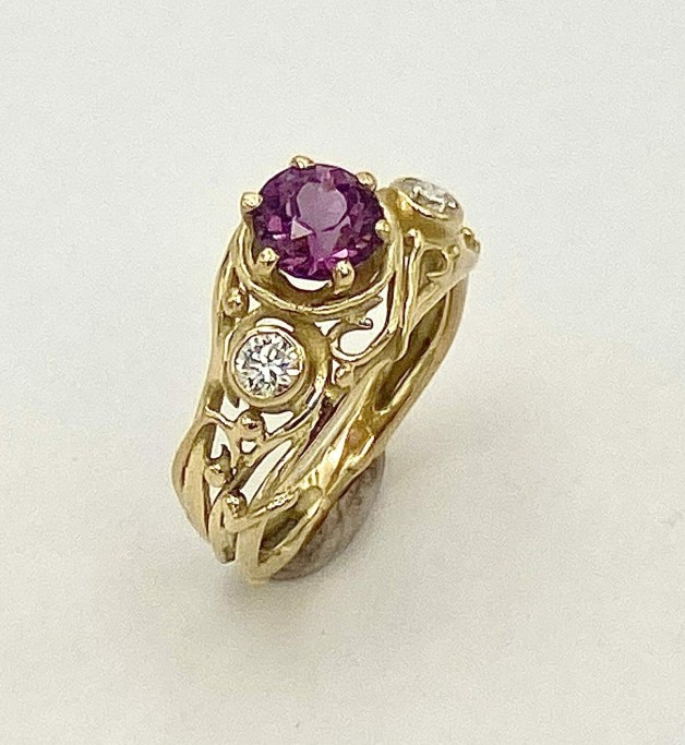 Purple Sappire and Diamond Ring Side View