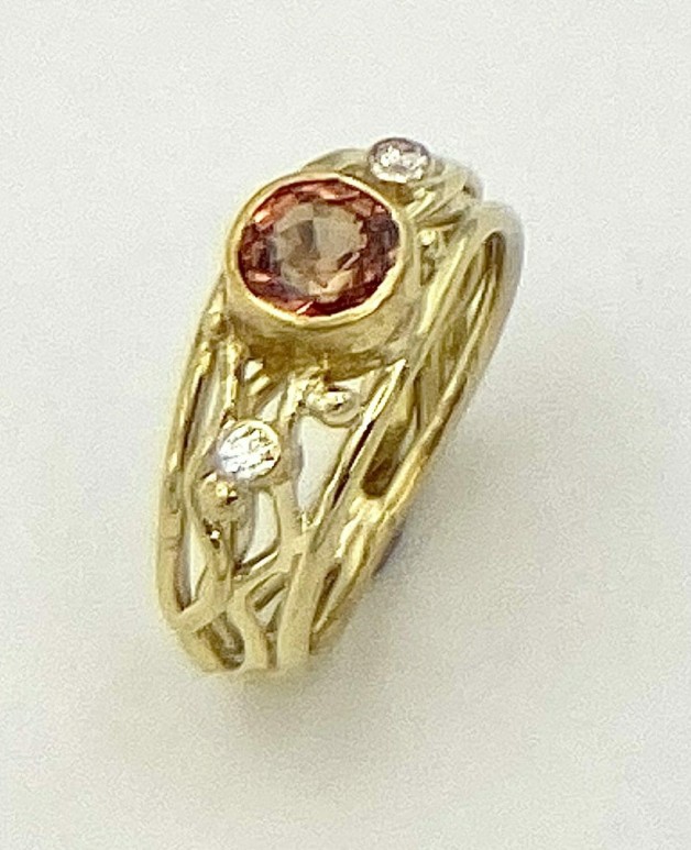 Orange Sapphire and Diamond Moonbeams Wire Ring