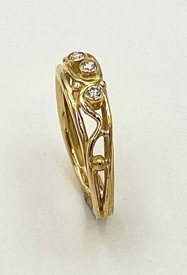 Open Work Three Diamond Ring Side View