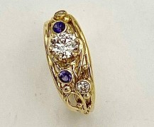 Diamonds and Purple Sapphire Ring Side View