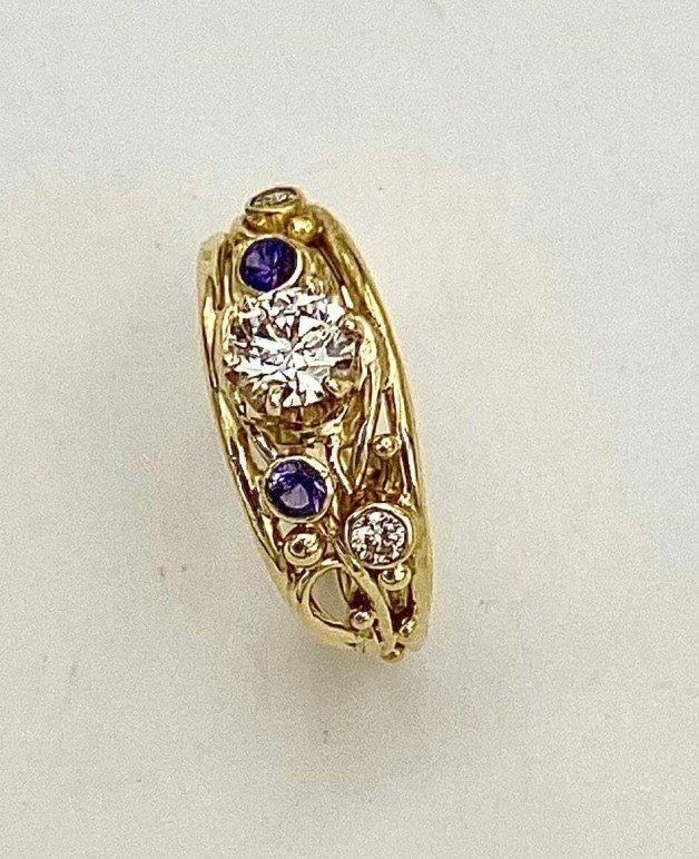 Diamonds and Purple Sapphire Ring Side View