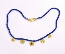 Sapphire Bead and 22k Gold Drops Necklace