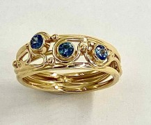 Three Montana Teal Sapphire Vine Ring