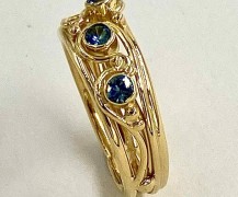 Three Montana Teal Sapphire Vine Ring Side View