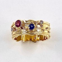 Diamond, pink and purple sapphire ring