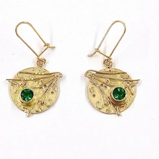 18k yellow gold disc earrings with 1.83 cts. (TW) (H) Golconda tourmalines