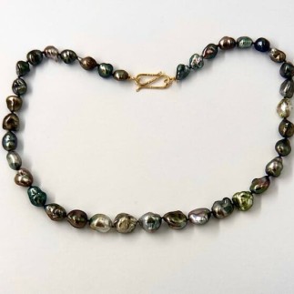Nineteen inch, multicolor South Sea Keshi pearl necklace.