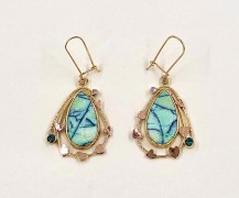 Indonesian petrified opal and Montana sapphire earrings