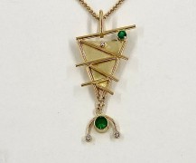 Emerald and diamond pendant. 22k and 18k gold.