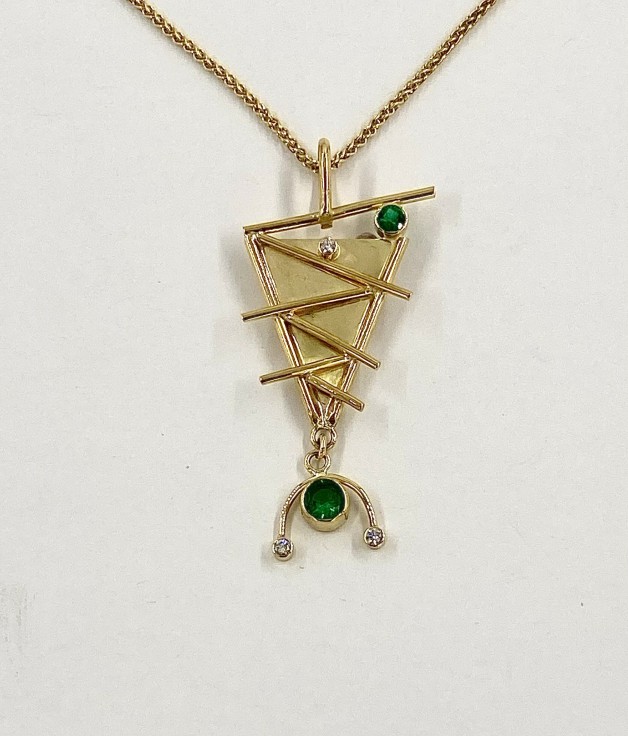 Emerald and diamond pendant. 22k and 18k gold.