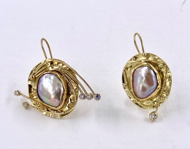 Keshi pearls in 18k and 22k gold with diamonds.