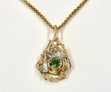 18k Yellow and Red Gold, Platinum and Tourmaline Pendant
