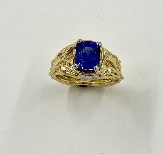 4.00 ct. Natural Color Blue Sapphire Leaf and Branch Ring