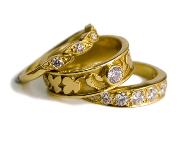 Boston jeweler Daniel R. Spirer handcrafted these 18k yellow gold and diamond rings