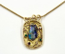 18k Gold with Boulder Opal, Emerald, Diamond