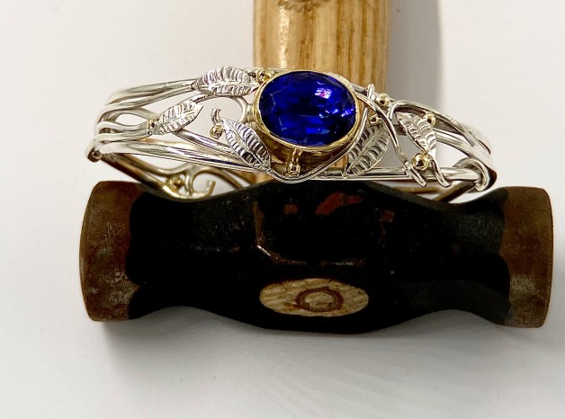 Custom Silver and Gold Bracelet with Tanzanite