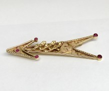 Arrow and Hearts Pin, 18k Yellow and Pink Gold with Rubies