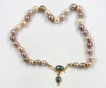 Freshwater Pearls with Rainbow Moonstone and Diamond Clasp