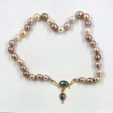 Edison Freshwater Pearls with Rainbow Moonstone 22k Gold Clasp