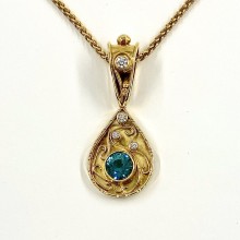 Blue/green Tourmaline and Diamond Pendant