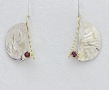 Reticulated Silver and 18k Gold Earrings with Garnets