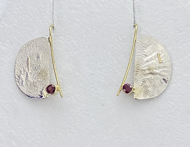 Reticulated Silver and 18k Gold Earrings with Garnets