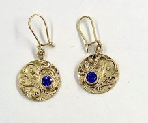 18k Yellow Gold Disc Earrings with Tanzanites