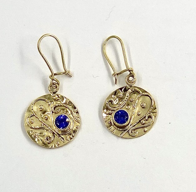 18k Yellow Gold Disc Earrings with Tanzanites