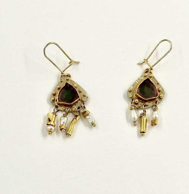 Watermelon tourmaline earrings.