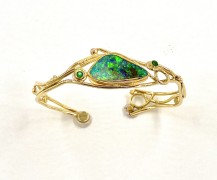 18k and 22k Yellow Gold Bracelet with Boulder Opal and Emeralds 18k and 22k Yellow Gold Bracelet with Boulder Opal and Emeralds