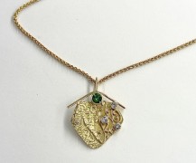 18k Yellow Gold Custom Pendant with Golconda Tourmaline and Diamonds