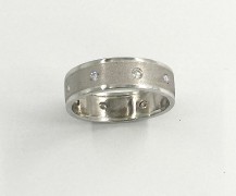 Sandblasted 18k Palladium White Gold Band with Platinum Borders and Flush Set Diamonds